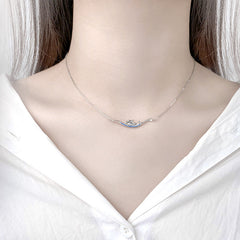 Swimming Dolphin with Blue Zircon Silver Necklace for Women