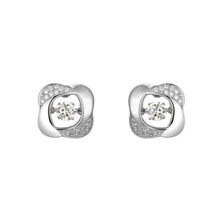 Flower Round Zircon Silver Studs Earrings for Women