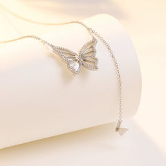 Butterfly with Zircon Tassel Silver Necklace for Women