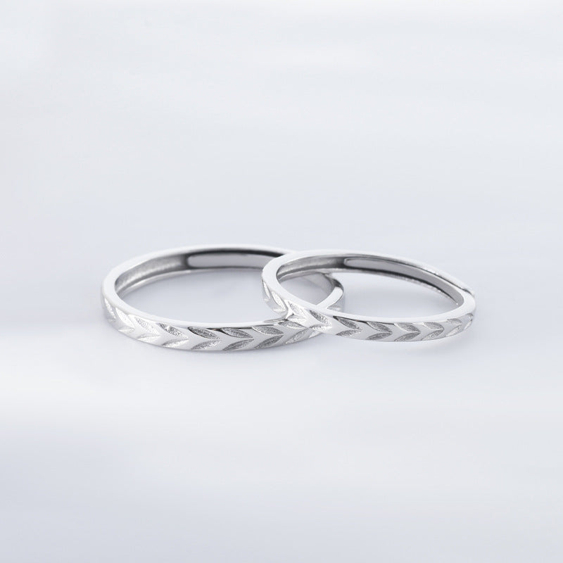 Sandblast Wheat Ear Leaf Silver Couple Ring