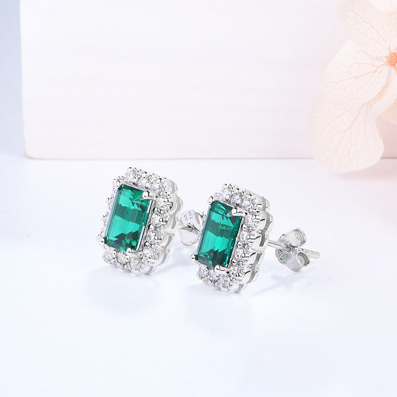 2.0Carat Rectangle Lab Created Emerald Studs