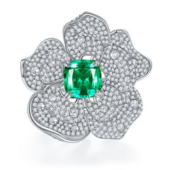 Square Lab Created Emerald Luxury Flower Ring