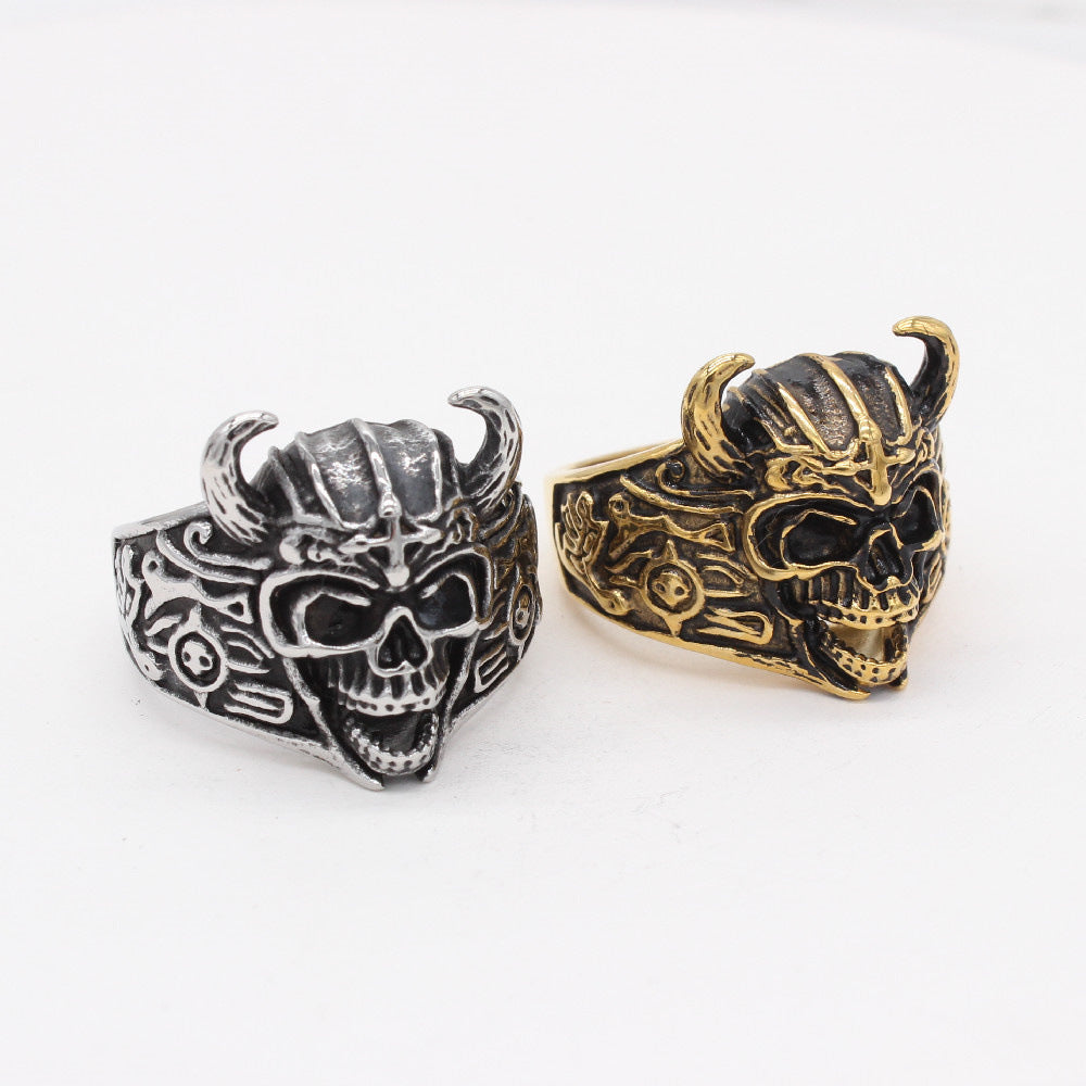 Halloween Skull Ox Horn Titanium Steel Ring for Men