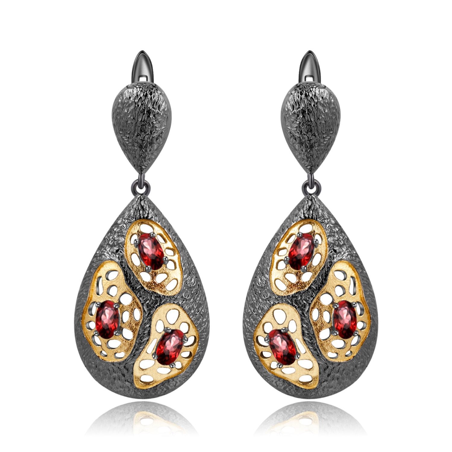 Italian Antique Style Inlaid Natural Colourful Gemstones Pear Drop Silver Earrings for Women