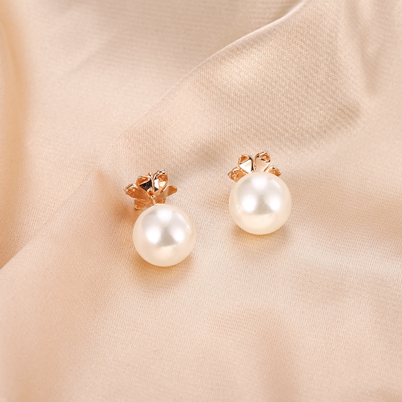 Round Zircon Camellia with Pearl Silver Studs Earrings for Women