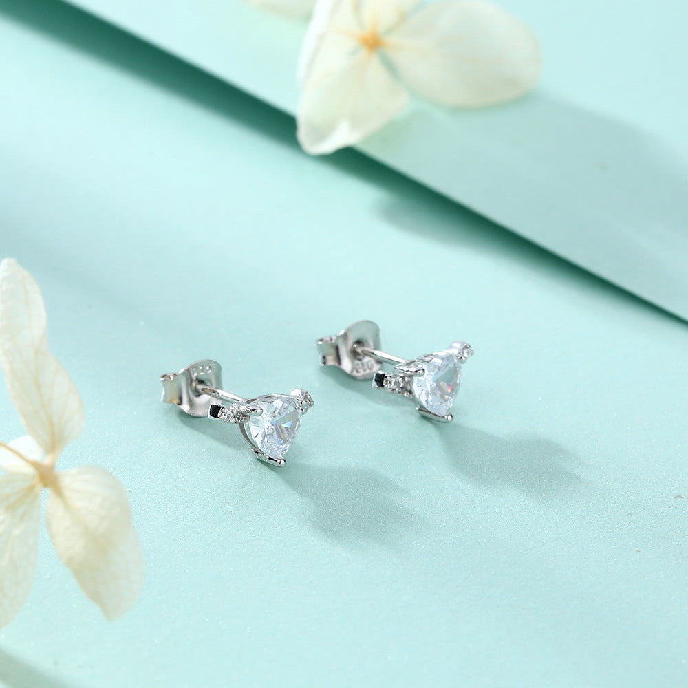 Triangle Zircon V-shape Silver Studs Earrings for Women