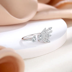 Double Pear Shape Zircon Firework Opening Sterling Silver Ring