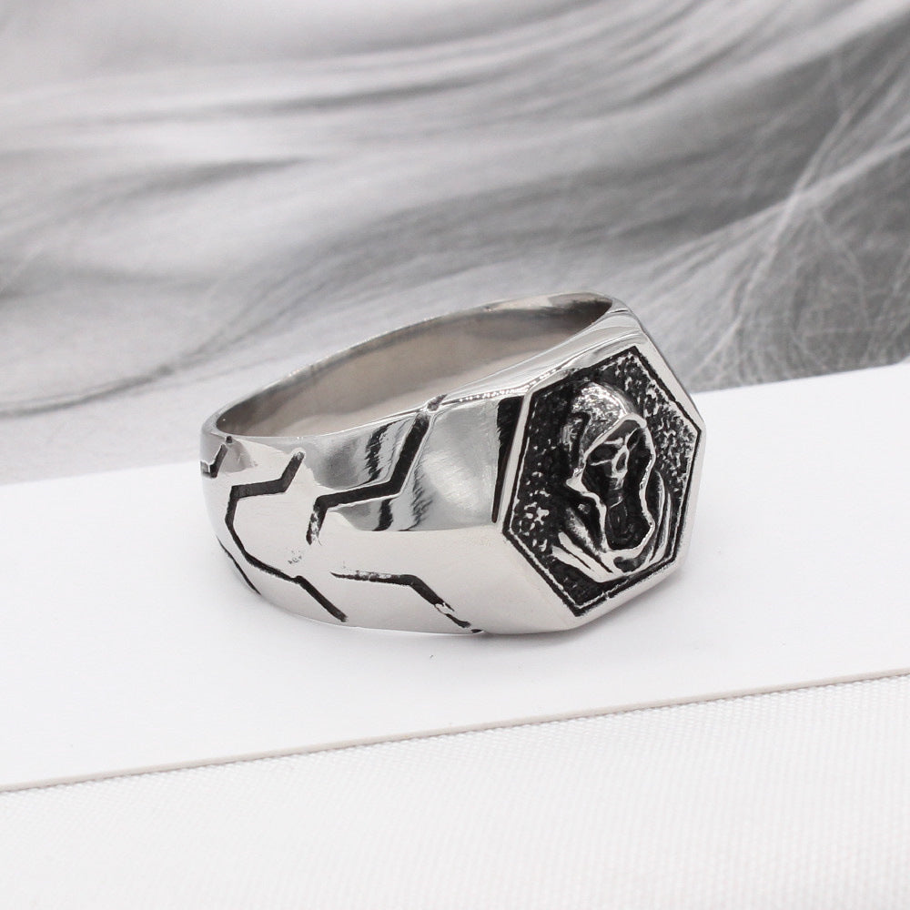 Halloween Skull Wizard Hexagon Titanium Steel Ring for Men