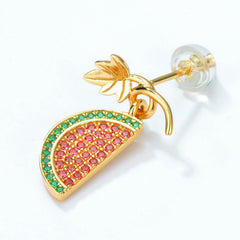 Red and Green Zircon Watermelon Pendant Sterling Silver Drop Earrings