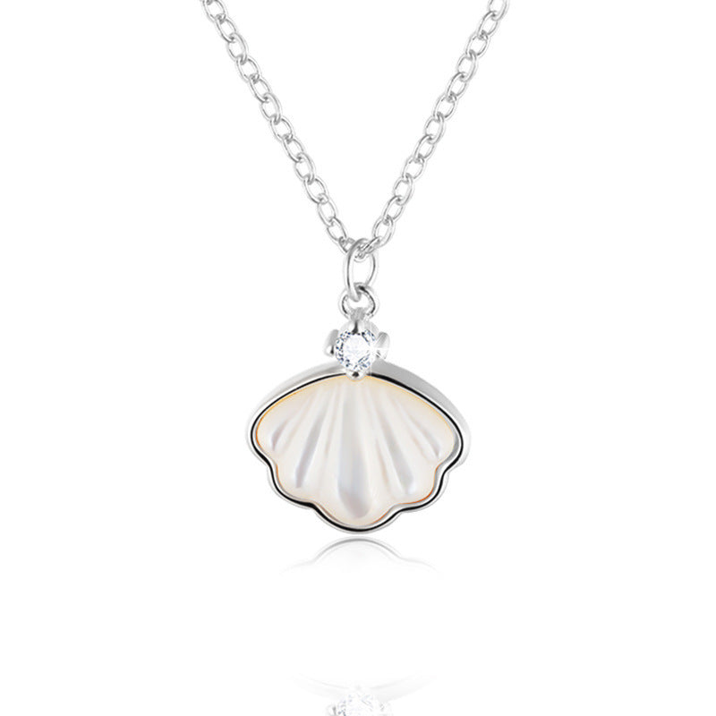 Mother-of-pearl Shell Pendant Silver Necklace for Women