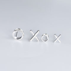 Asymmetric Letter XO Silver Stud Earrings for Women