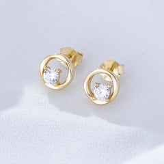 Geometric Hollow Circle with Round Zircon Silver Studs Earrings for Women