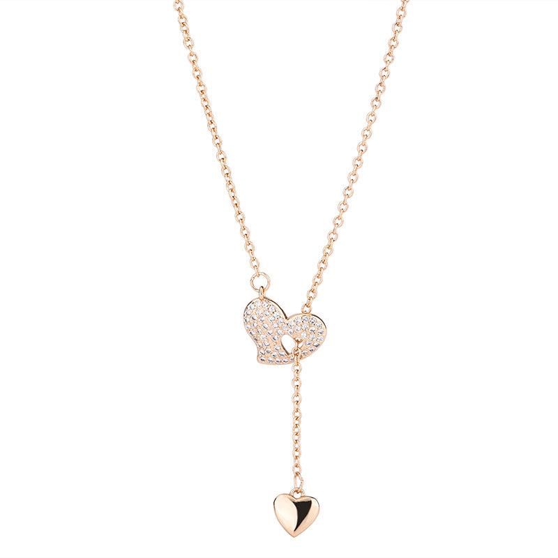 Zircon Heart Tassel with Love Silver Necklace for Women