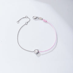 Heart-shaped Zircon Splice Red Rope Silver Bracelet  for Women