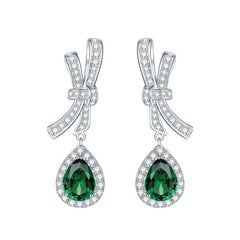 Lab Created Emerald 6*8mm - Platinum Plated - Drop Silver Earring for Women