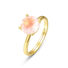 Simple Style Round Cut Pink Crystal Opening Silver Ring
