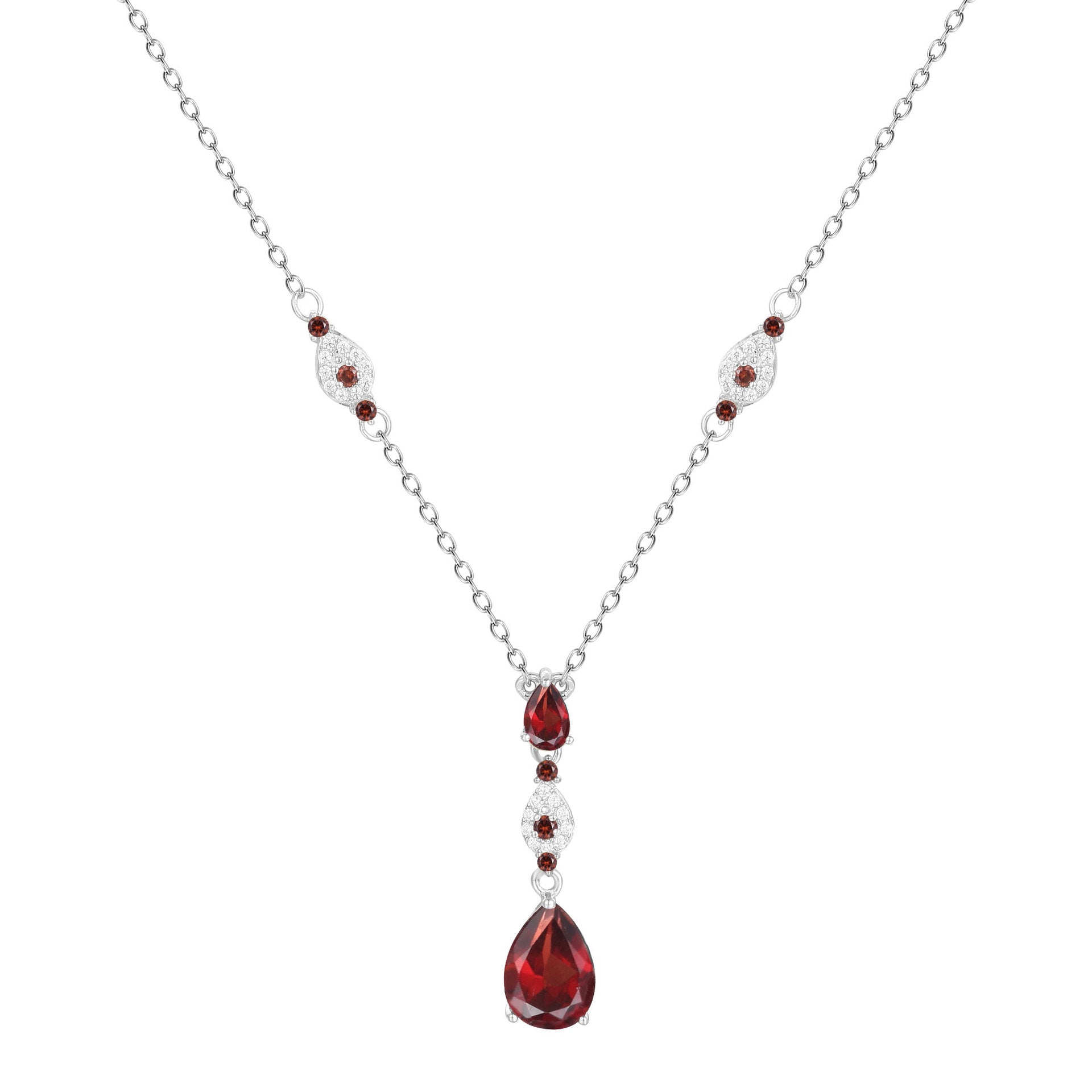 French Romantic Luxury Jewelry Design Inlaid with Natural Colourful Gemstone Pear Drop Pendant Silver Necklace for Women