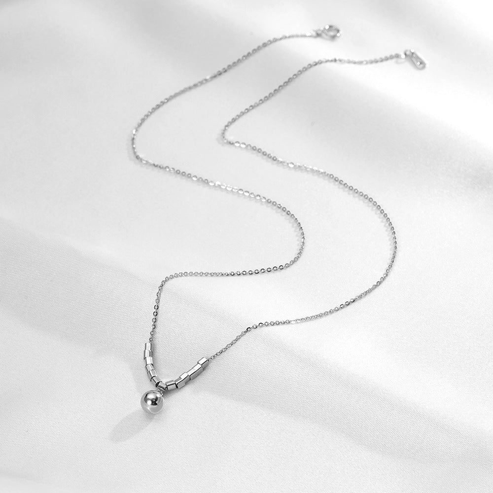 (Two Colours) Mini Rectangles with Little Ball Pendants 925 Silver Collarbone Necklace for Women