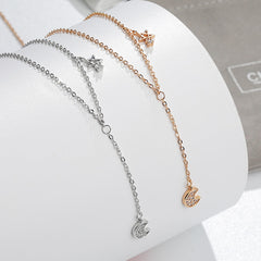 Tassel Zircon Star Moon Silver Necklace for Women