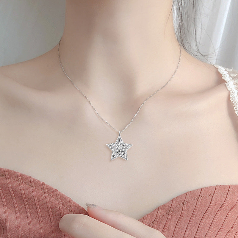 Zircon Five Pointed Star Silver Necklace