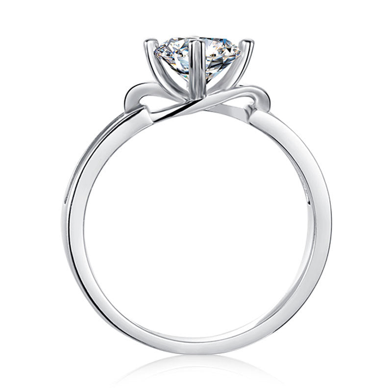 Bow Four Prongs 1.0 Carat Round Cut Moissanite Engagement Ring