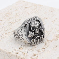 Halloween Skull Head Motorcycle Titanium Steel Ring for Men