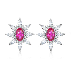 Oval Purple Zircon Flower Silver Studs Earrings for Women