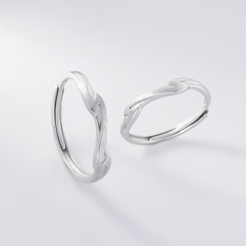 Brushed Wave Design Silver Couple Ring for Women