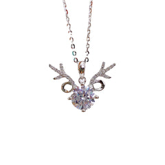 Round Zircon Antler Pendant Silver Necklace for Women