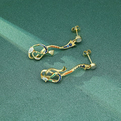 Zircon Ribbon Design with Opal Stone Silver Drop Earrings for Women