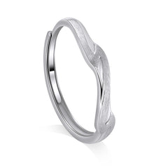 Brushed Wave Design Silver Couple Ring for Women