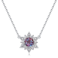 Synthetic Alexandrite Stone Snowflake Pendant Zircon Sterling Silver Necklace