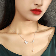 Mother-of-pearl Zircon Gourd Tassel Freshwater Pearl Silver Necklace for Women