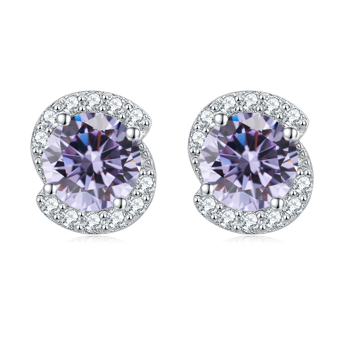 Rotate Shape with Round Zircon Silver Studs Earrings for Women