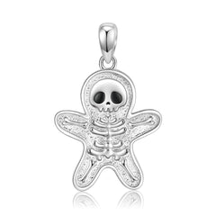 Halloween Skeleton Gingerbread Man Pendant Silver Necklace