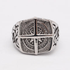 Greek Cross Compass Titanium Steel Ring for Men