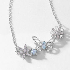 Hollow Butterfly Zircon Snowflake Sterling Silver Necklace