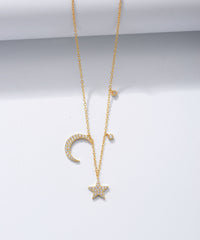 Moon Star with Zircon Silver Collarbone Necklace for Women