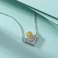 Yellow Pear Drop Zircon V-shaped Pendant Silver Necklace for Women