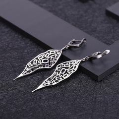 Premium Natural Style Inlaid Colourful Gemstone Leaf Shape Silver Drop Earrings for Women