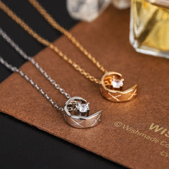 C-shape with Round Zircon Pendant Silver Necklace for Women