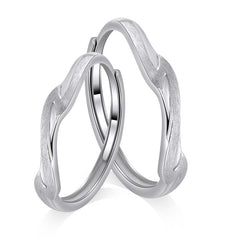 Brushed Wave Design Silver Couple Ring for Women