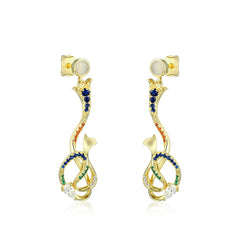 Zircon Ribbon Design with Opal Stone Silver Drop Earrings for Women