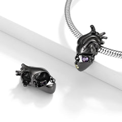 Black Split Heart Zircon Silver Pendant