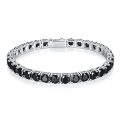 Round Cut Black Moissanite Silver Tennis Bracelet
