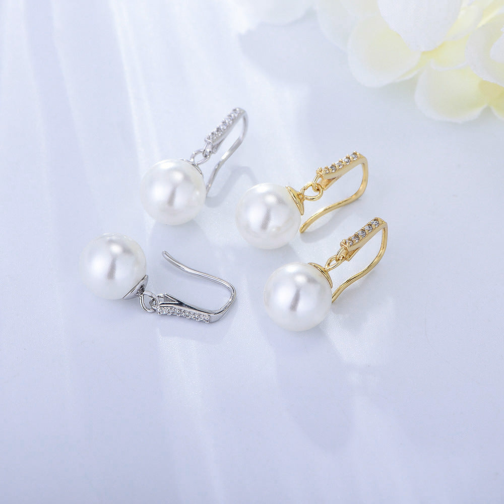 Ball Pearl with Zircon Silver Drop Earrings for Women