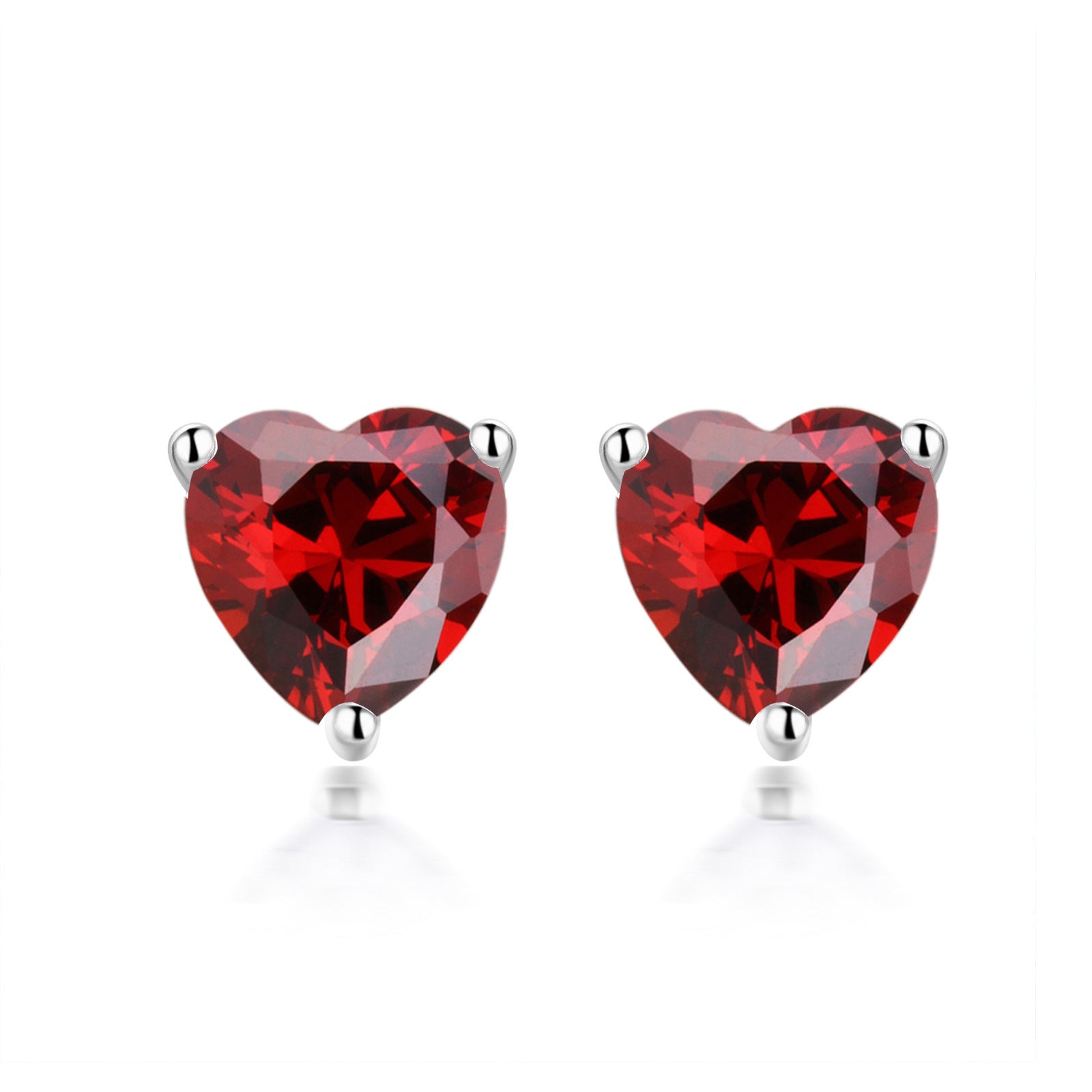 Three Prongs Heart Zircon Silver Studs Earrings for Women