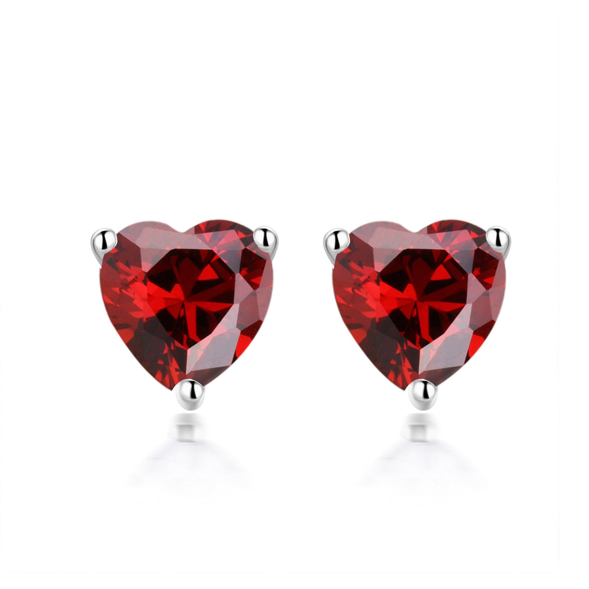Three Prongs Heart Zircon Silver Studs Earrings for Women