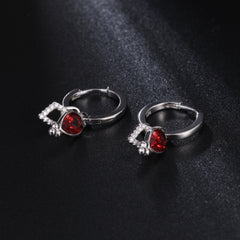 Romantic Pear Shape Natural Garnet Silver Hoop Earrings