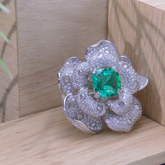 Square Lab Created Emerald Luxury Flower Ring